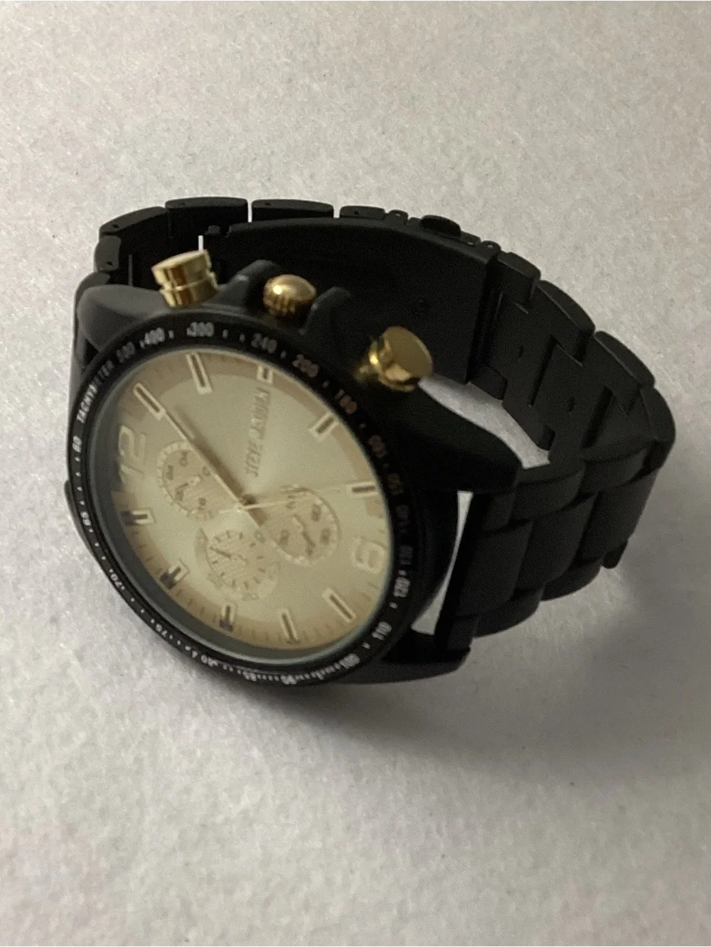 Steve Madden Iconic Champagne and Black Alloy Metal Watch, 45mm